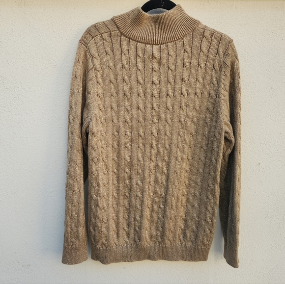 5/$100 SALE -  Vintage Ralph Lauren Gold Metallic Mock Neck Cableknit Sweater - Picture 5 of 11